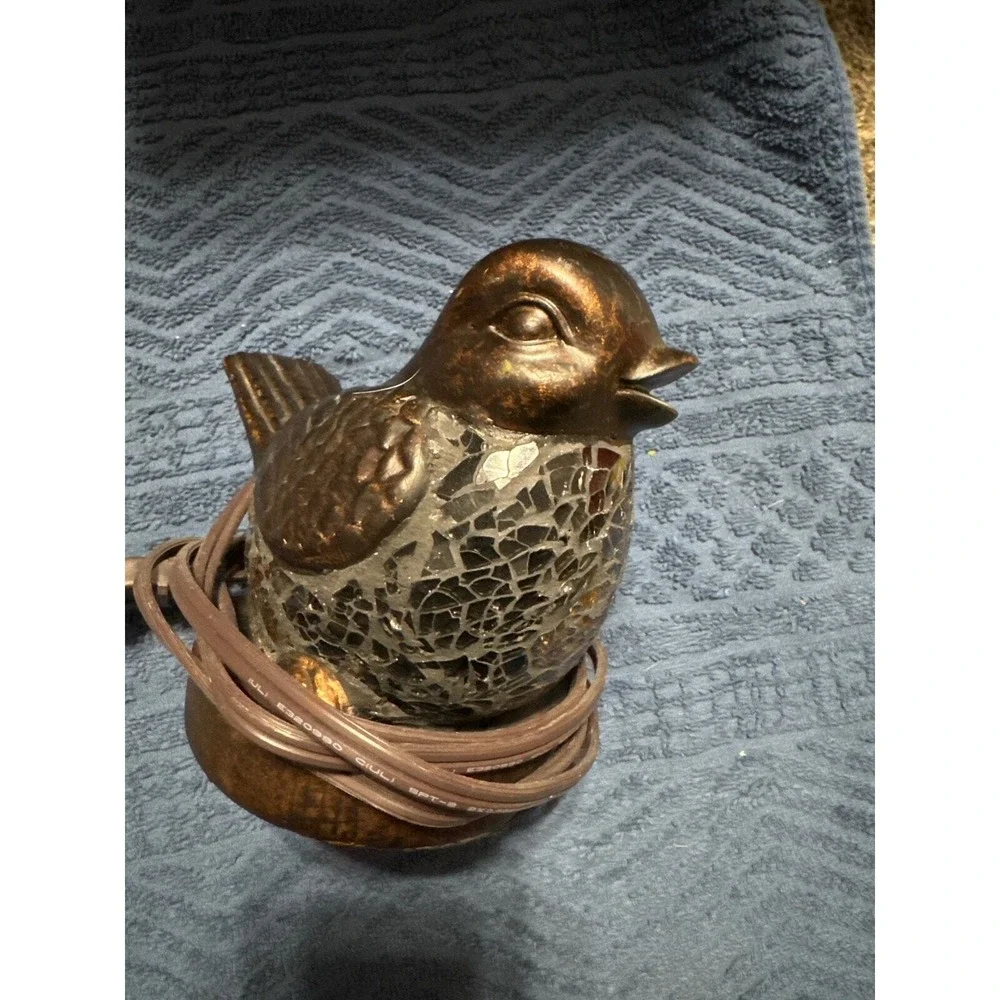 Bird Night Light Table Lamp Ceramic Glow‎ Amber/Brown Bird Figurine Electric